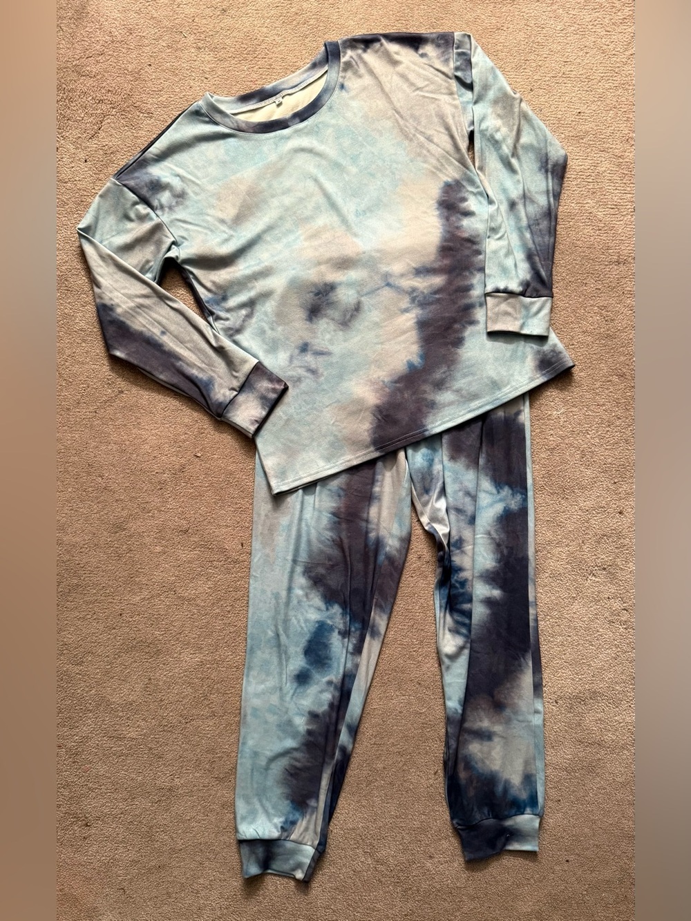 Tie-Dye Blue Long Sleeve Pajama Set